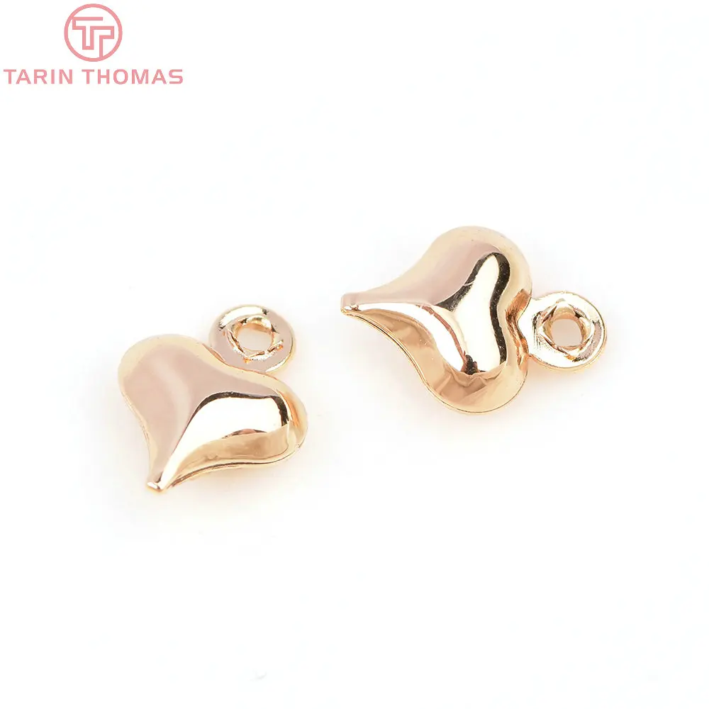 (1627)20PCS 6x8MM 24K Gold Color Plated Heart Pendant Charm for DIY Jewelry Making Finding Accessories