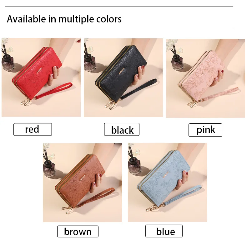 Multifunktionale lange Clutch-Geldbörse mit doppeltem Reißverschluss, großes Fassungsvermögen, doppellagiger Geldclip, kreativer Kartenhalter, Handytasche – Detail 8