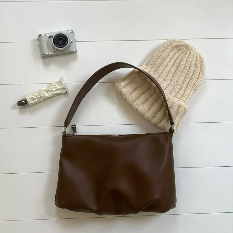 

Fashion Womens Top Handle Bag Soft Leather Crossbody Shoulder Bag Wrinkle Design Textured Casual and Simple Design Storage Bags