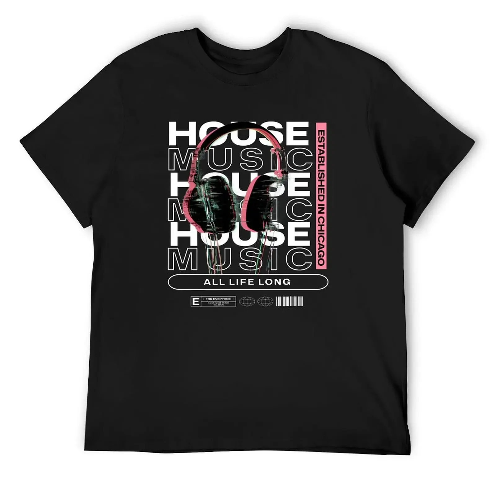 

HOUSE MUSIC - Grainy Headphone Text Overlap (White) T-Shirt cute tops anime stuff men t shirt