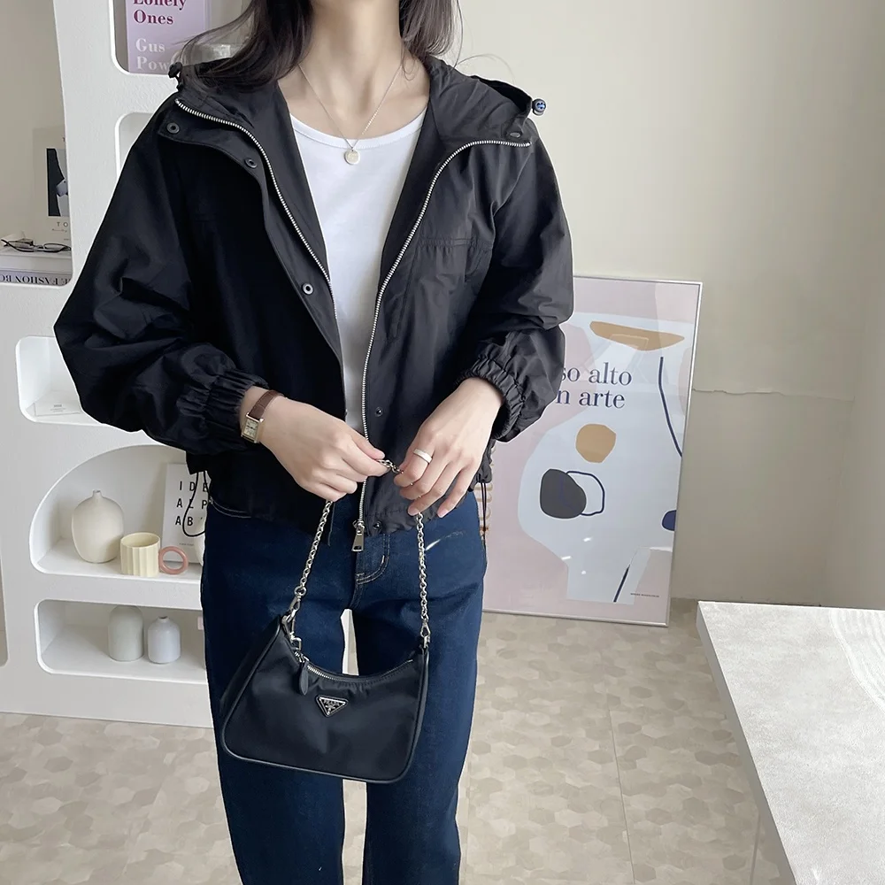 Efek Pelangsingan, Siap Pakai Saat Bepergian, Jaket Bertudung dengan Tali Serut, Pelindung Matahari atau Pakaian Luar Serbaguna, Lengan Panjang, Penutup Ritsleting