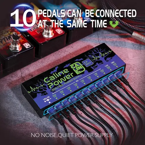 Imagen 2 del producto Caline CP-207-fuente de alimentación de Pedal realmente aislada, 10 salidas para efectos de guitarra de 9V, 12V, 18V, con adaptador y 12 Cables, accesorios