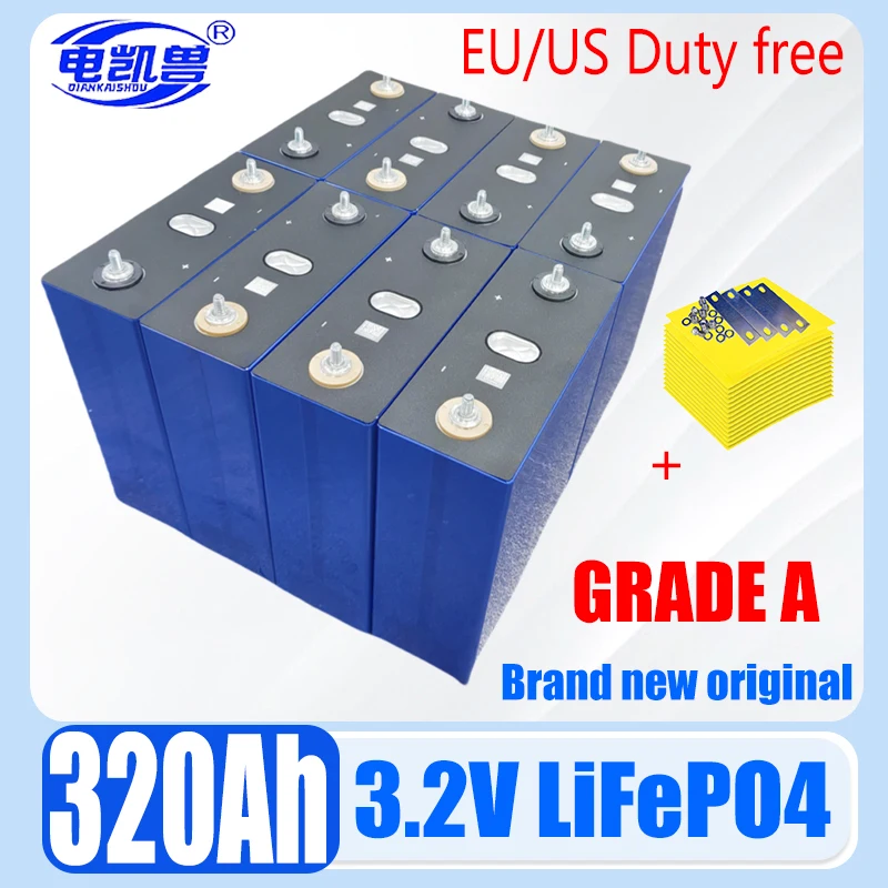 8000 cycle 3.2V 320Ah Grade A Lifepo4 rechargeable batteryDIY 12V 24V 48V RV solar storage golf cart battery pack EU/US TAX-FREE