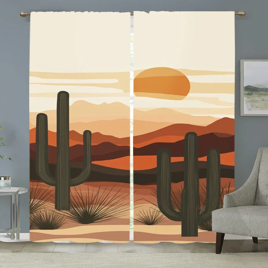 Boho Desert Sunset Landscape Curtains for Living Room Bedroom Home Decor Aesthetic Window Panel