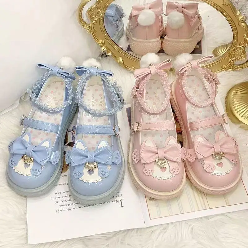 Japanese Harajuku Style Summer Lolita Cute Girl Sweet Sandals Bow Tie Kawaii Chic Mary Janes Shoes Mixed Color Round Toe Casual