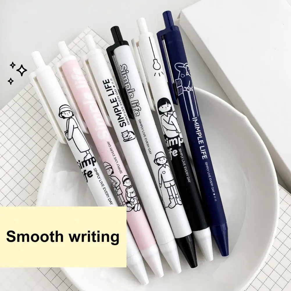 6Pcs Water-based Pen Push Design Quick-drying Fluently Smooth Do Homework Plastic Simple Life Gel Pen for School