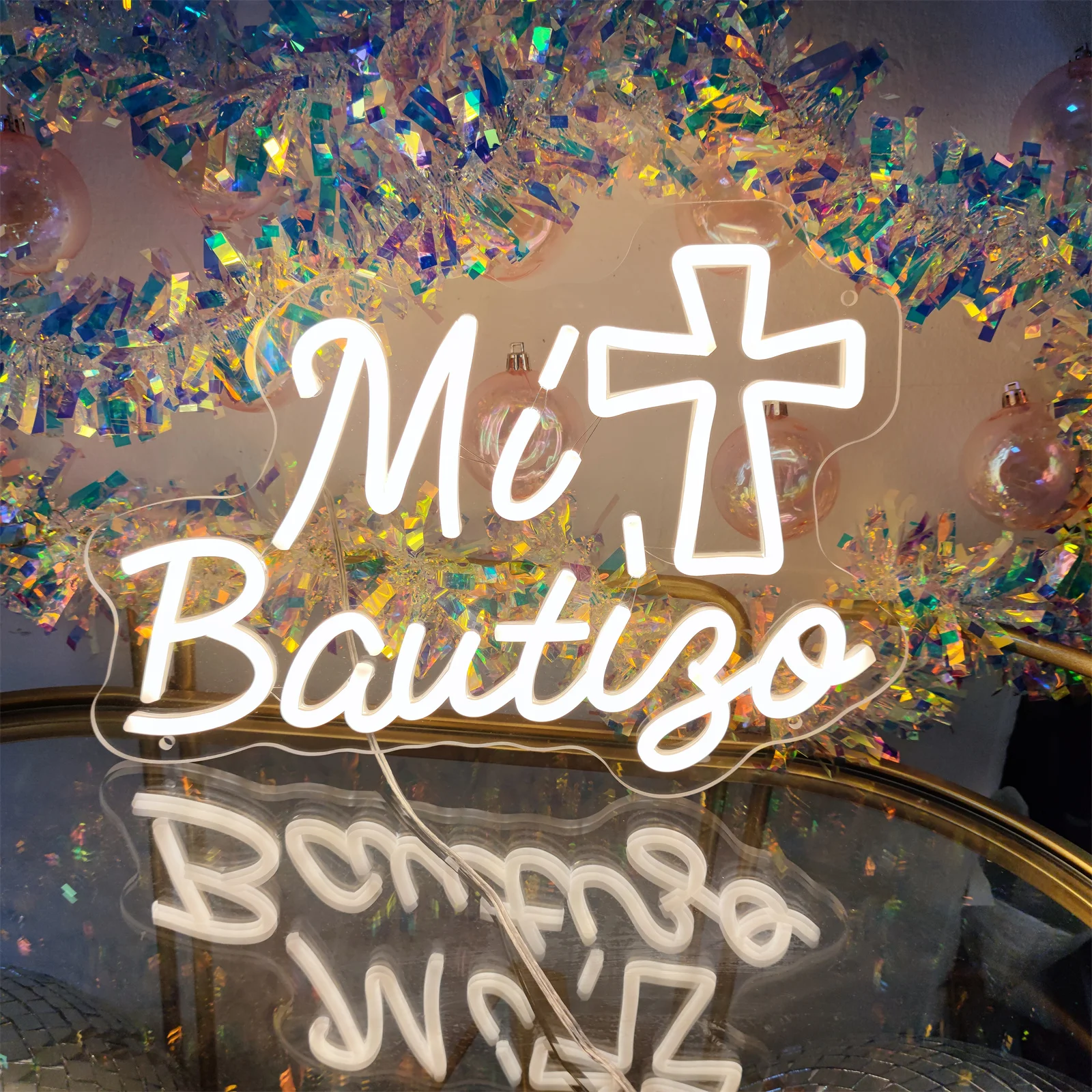 

Mi Bautizo Neon Sign Cross Neon Signs LED Neon Sign For Children's Birthday Party Baptism Birthday Gifts Room Wall Decor Lights
