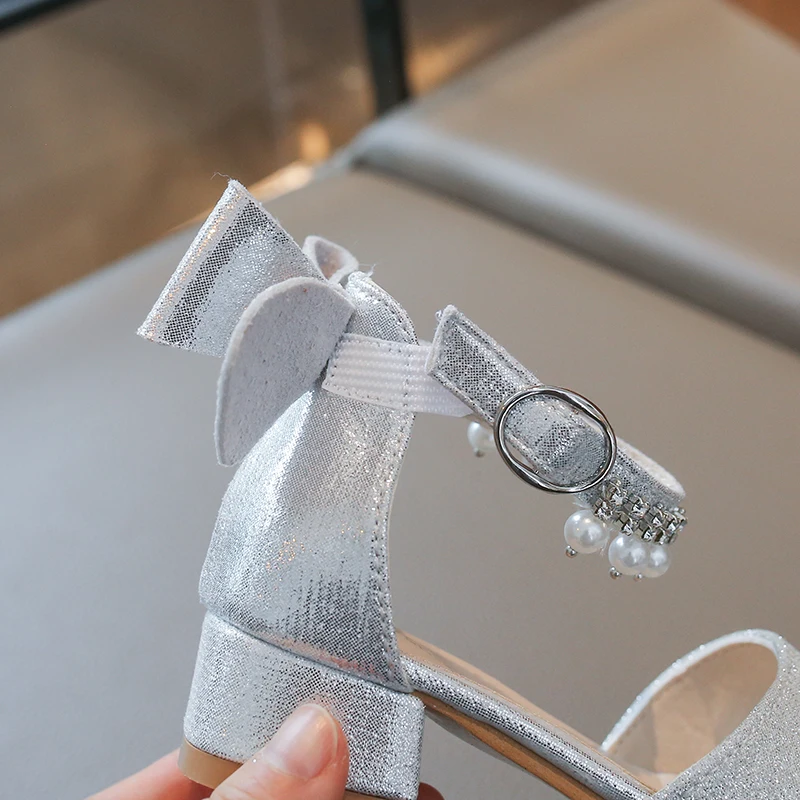 Children's Fashionable Open-Toe Sandals Rhinestone Bow Performance Shoes for Girls Ages 3–18 High-heeled Shoes for Kids Sandals - view 6