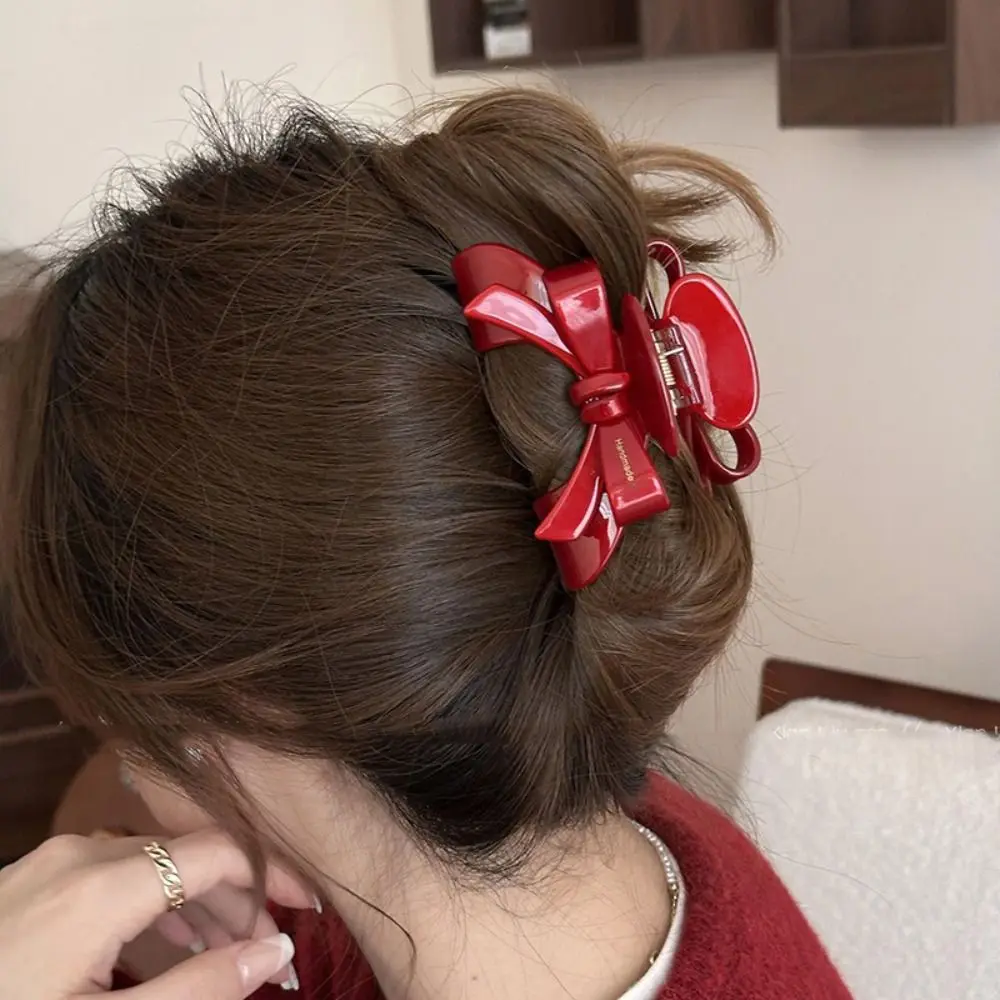 New Year Red Bow Acetic Acid Hair Claw Sweet Cute Exquisite Hair Clip for Women Girl Korean Trendy Headwear Jewelry Gift