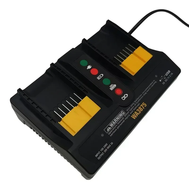 WA3875 Charger Replacement For Worx 20V WA3770 WA3520 WA3525 WA3575 Dual-Port 20 MAX Li-ion Battery Charger with LED Indicator