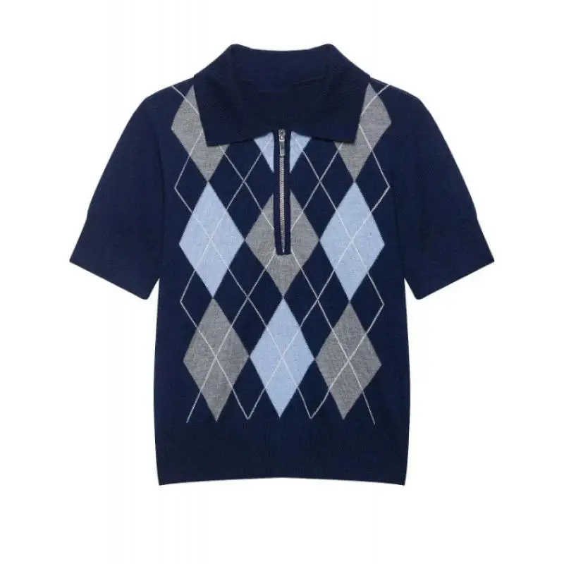 Maxdutti Minimalist Women's Clothing In Southern France Vintage Style Polo Shirt Lapel Short Sleeved Knit T-shirt Woman Clothes