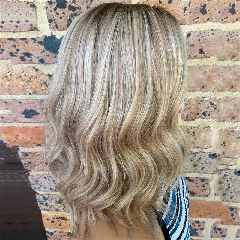 Women's Wig For Daily Party Cosplay Use Ombre Ash Blonde High Quality Synthetic Lace Front Wig Balayage Wig Fashion Wave Bob