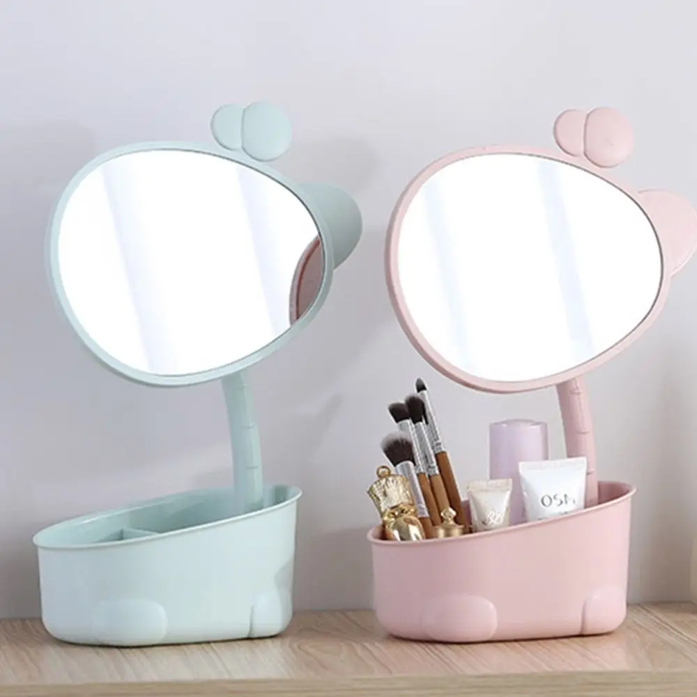 Light Luxury Desktop Storage Box Makeup Mirror High-definition With Folding Stand Desktop Mirror 360 Degree Rotation Dustproof