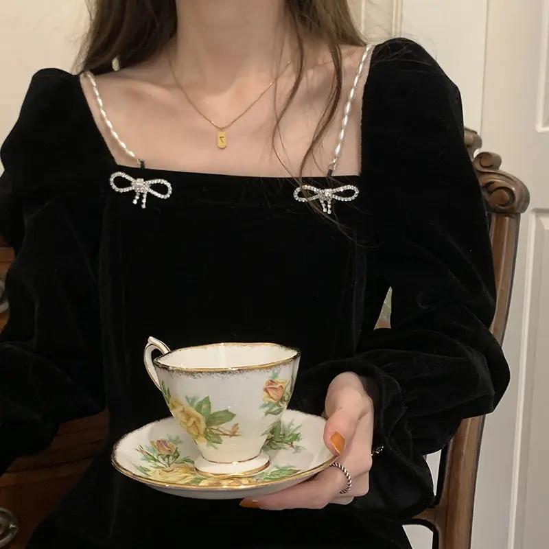 Dress Women Autumn long-sleeved Square Neck Long Sleeve Solid Color Fashion Dresses Casual Vestidos Dropshipping YPH332