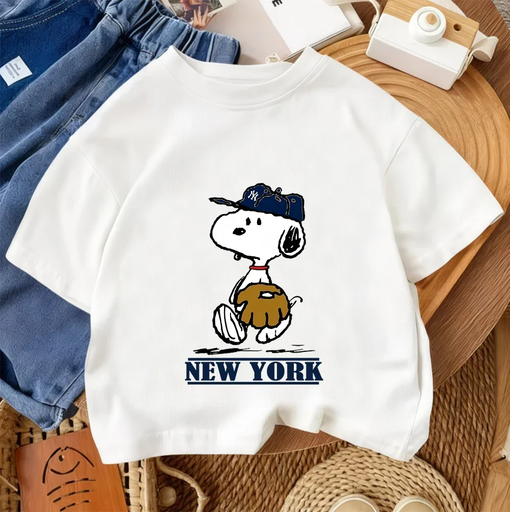 Camiseta Ligera de Verano con Gráfico de Dibujos Animados, Informal, para Uso Diario, Juvenil, Snoopy, de 3 a 14 Años