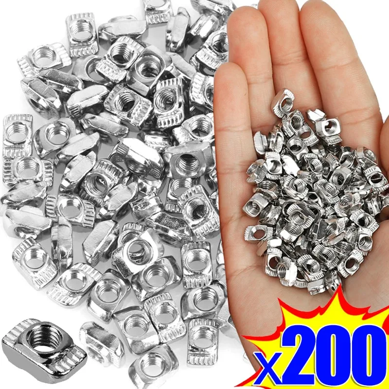 200/50Pcs M5 Sliding T-nut European Standard Nuts Carbon Steel Fasteners Connector Hammer Drop In Nuts For Slot Aluminum Profile