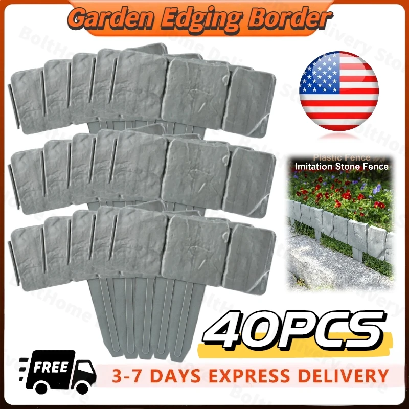 

40 шт. пластиковая окантовка сада, имитация камня, панели для забора, патио, уличный барьер для DIY, лужайка, двор, пейзаж, забор для растений