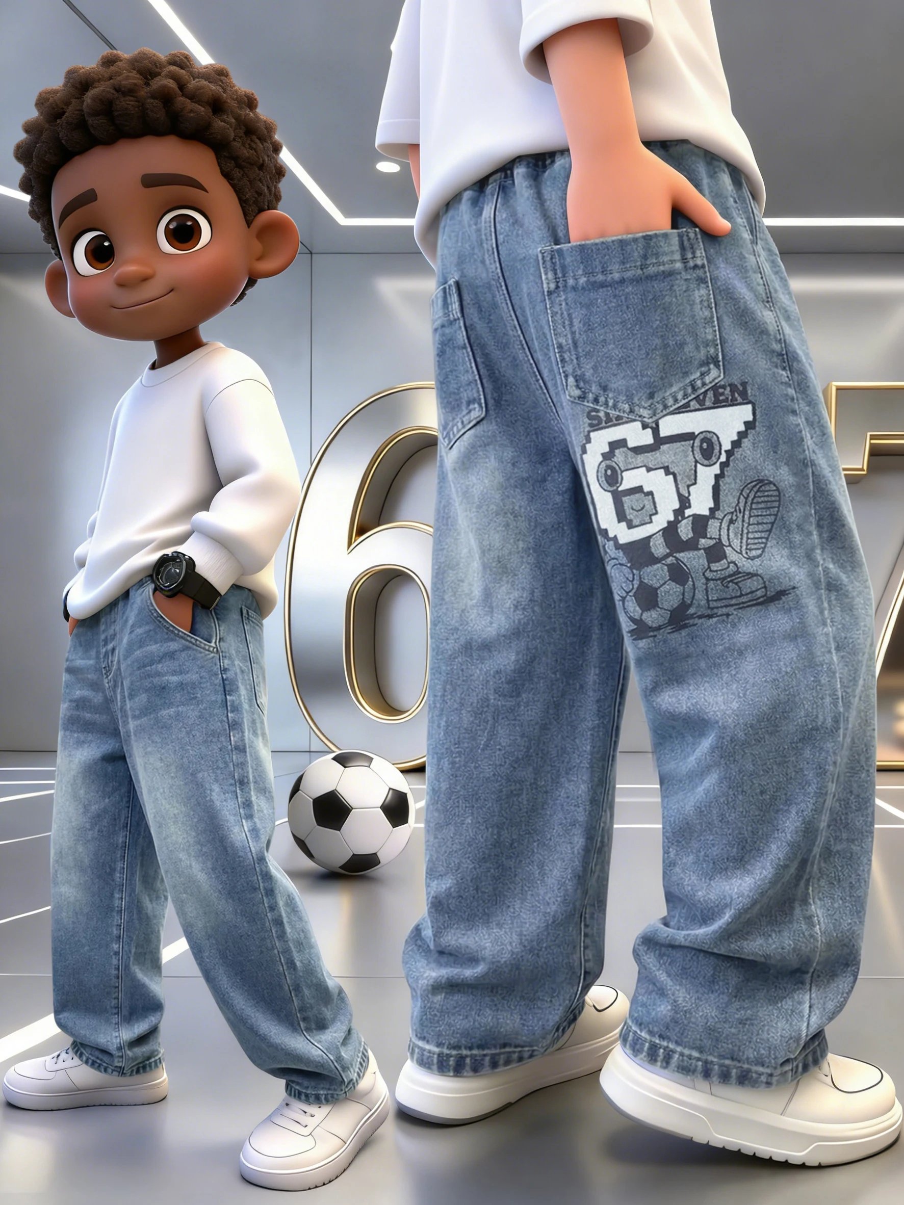 Original Boys' Jeans, Trendy Washed Denim Pants, Boys' Cartoon 