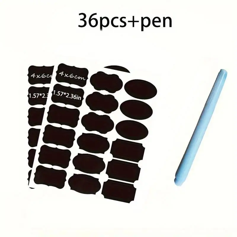 36Pcs MultiPurpose Reusable Write-On Stickers&pen set,Adhesive Labels for Kitchen, School Supply, Storage Box, Irregular-shaped