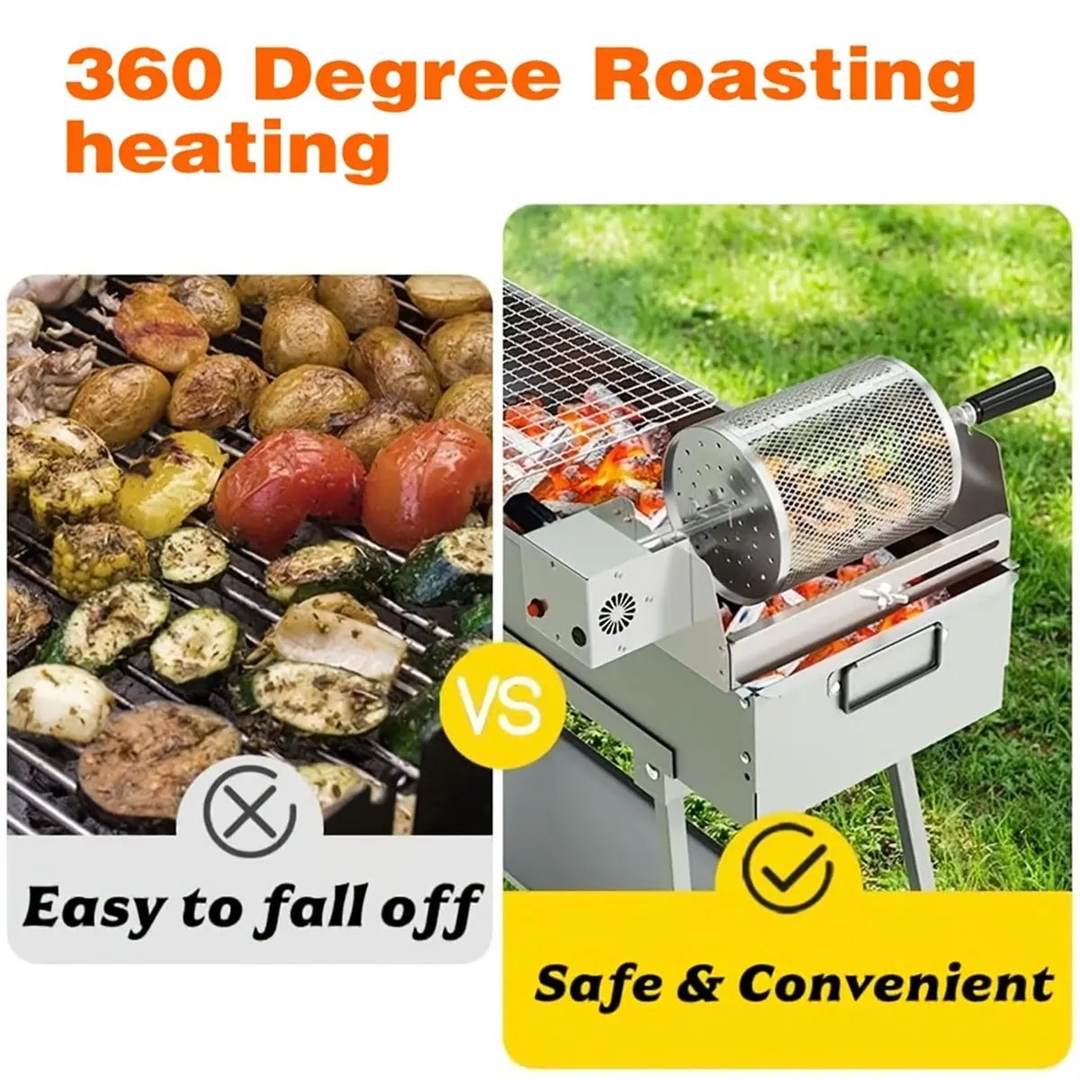 11·11COUPON Rotisserie Basket 360-Degree Rotating for Air Fryer & Oven, Stainless Steel, Movable Door for Home Bakers 14x23cm