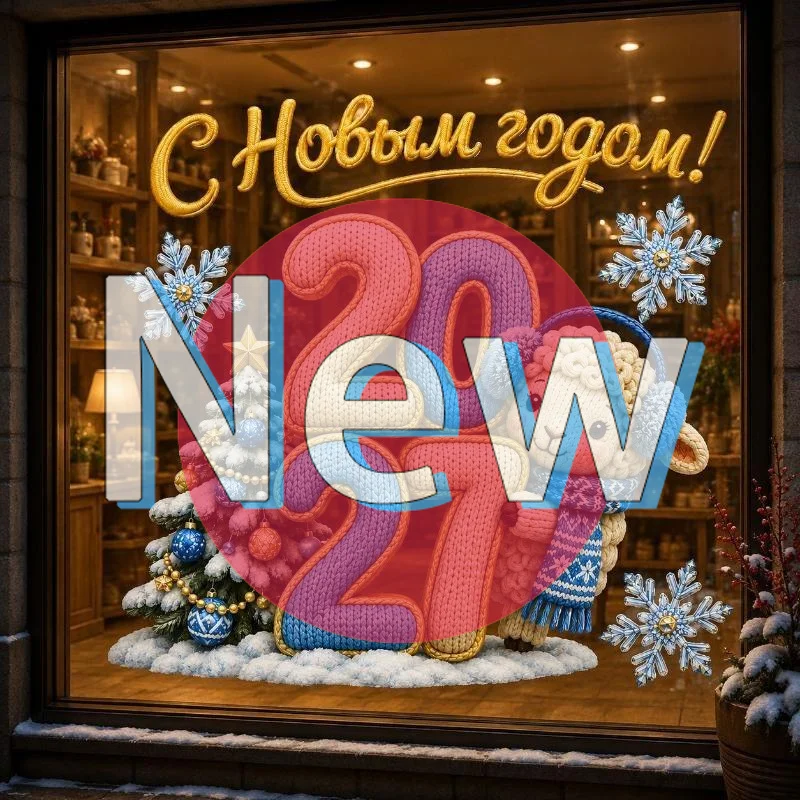 #Self‑Adhesive 2027 New Year Window Sticker Cute Knitted Sheep Snowflake