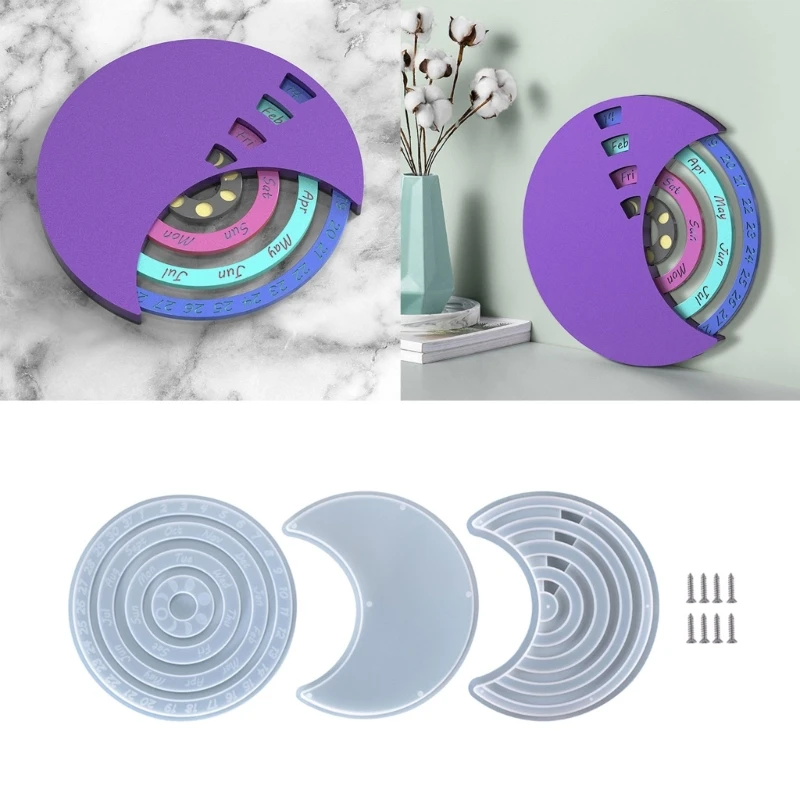 

3Pcs/Set Calendar Disc Silicone Mold DIY Rotatable Round Moon Phases Calendar Disk Epoxy Resin Mould Home Wall Hanging Ornament