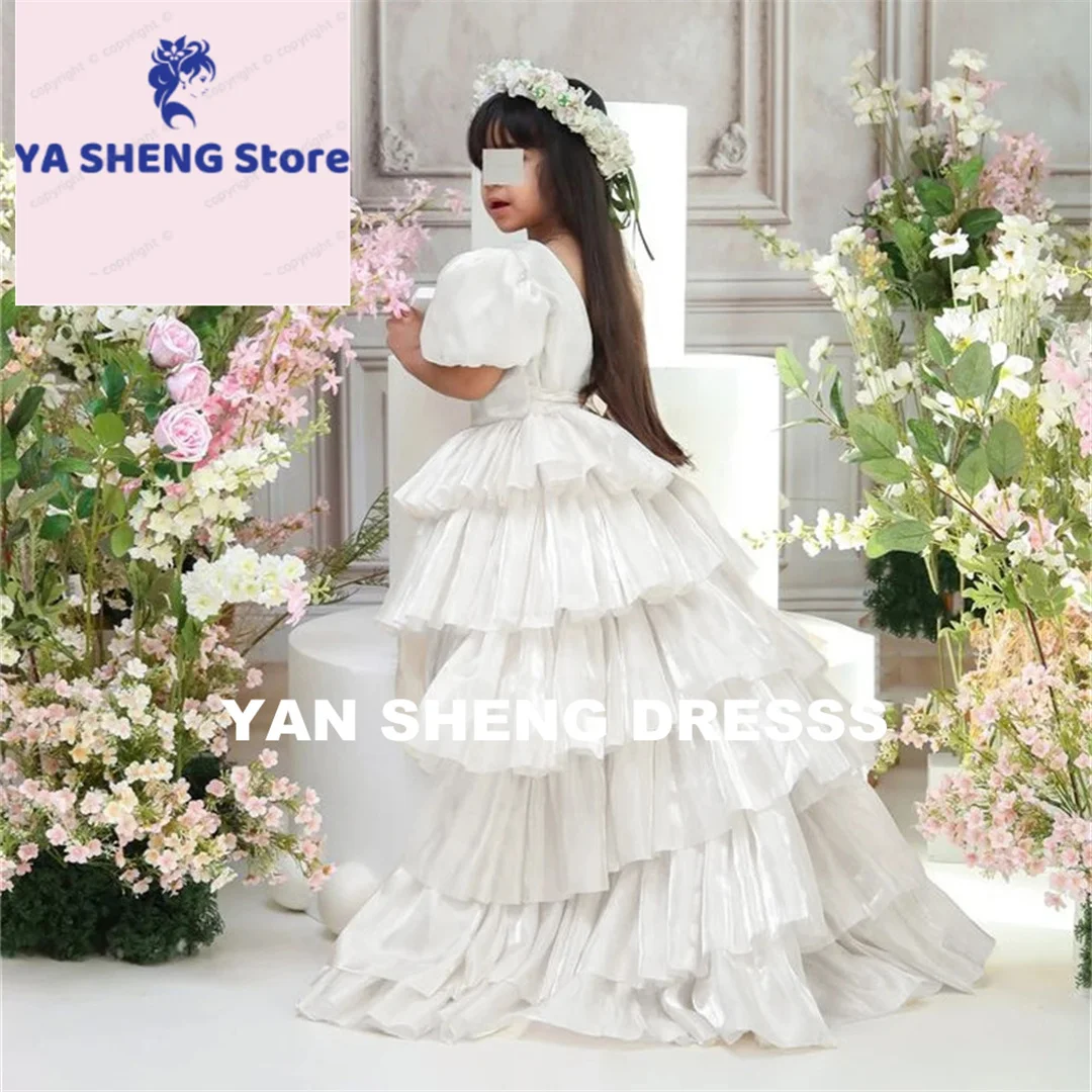 فستان أميرة رسمي طويل مخصص بطيات أنيق لأول مرة للفتيات بطول الكاحل فستان كلاسيكي لفتاة الزهور