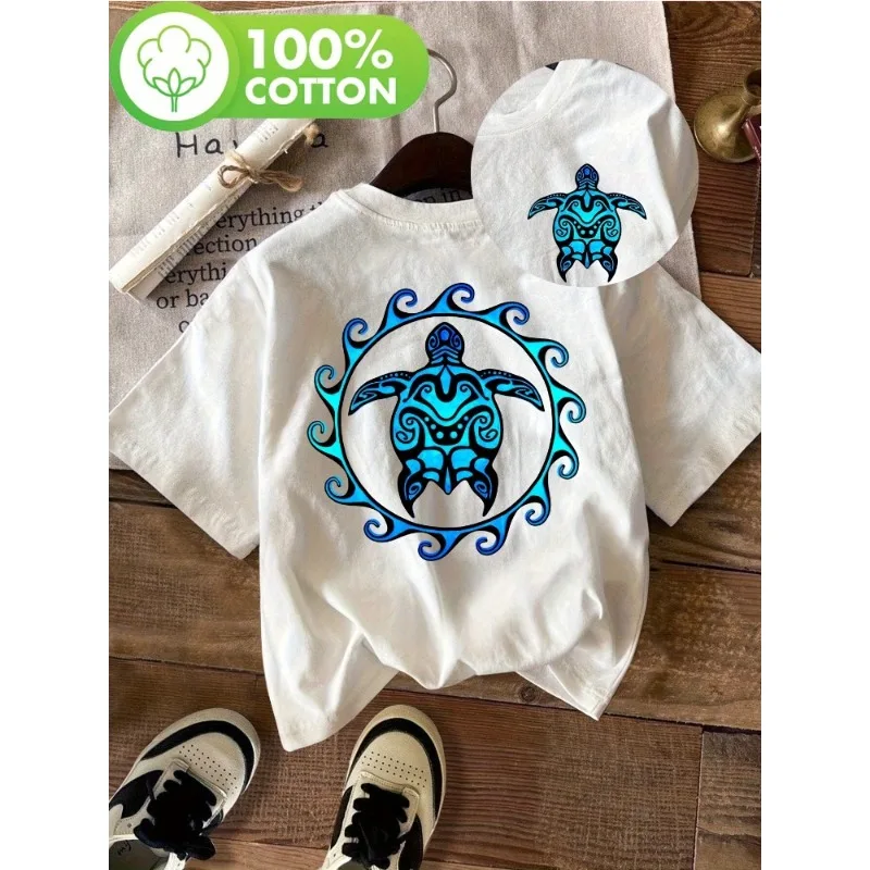 Double Sided Printed Tribal Hawaiian Returnee Women T-shirt Round Neck Short Sleeved Casual Top Summer and Spring Women Clothing