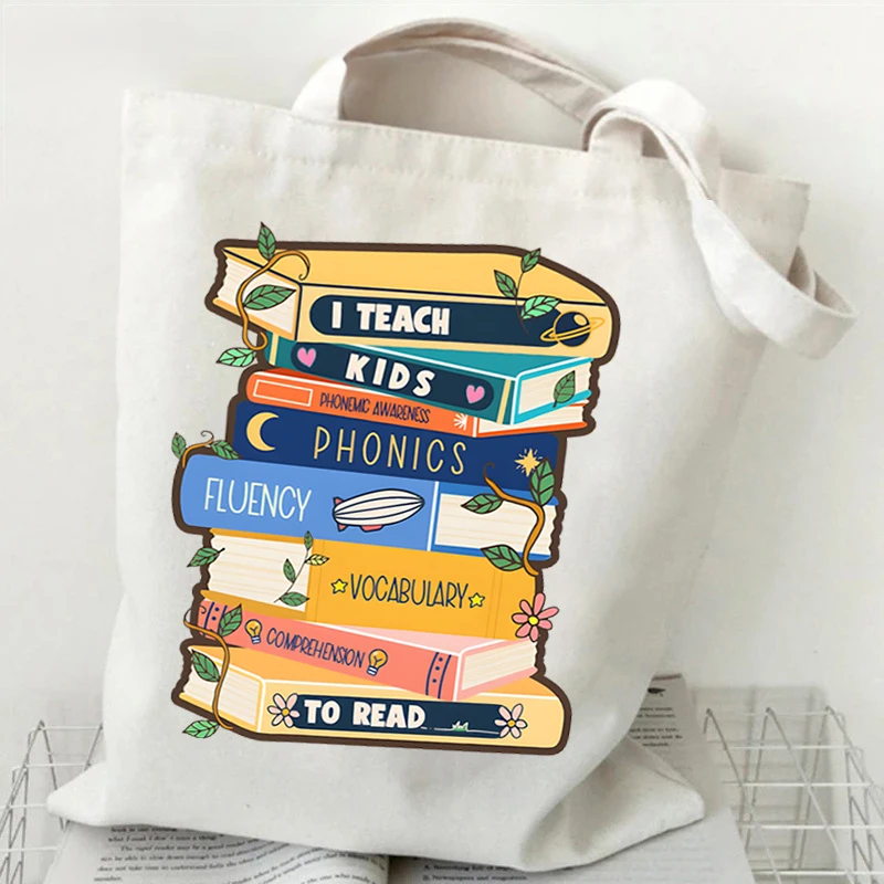 Borsa per la spesa in tela da donna borsa a tracolla da donna con stampa di libri Casual di grande capacità borsa a mano ecologica Tote borse per la