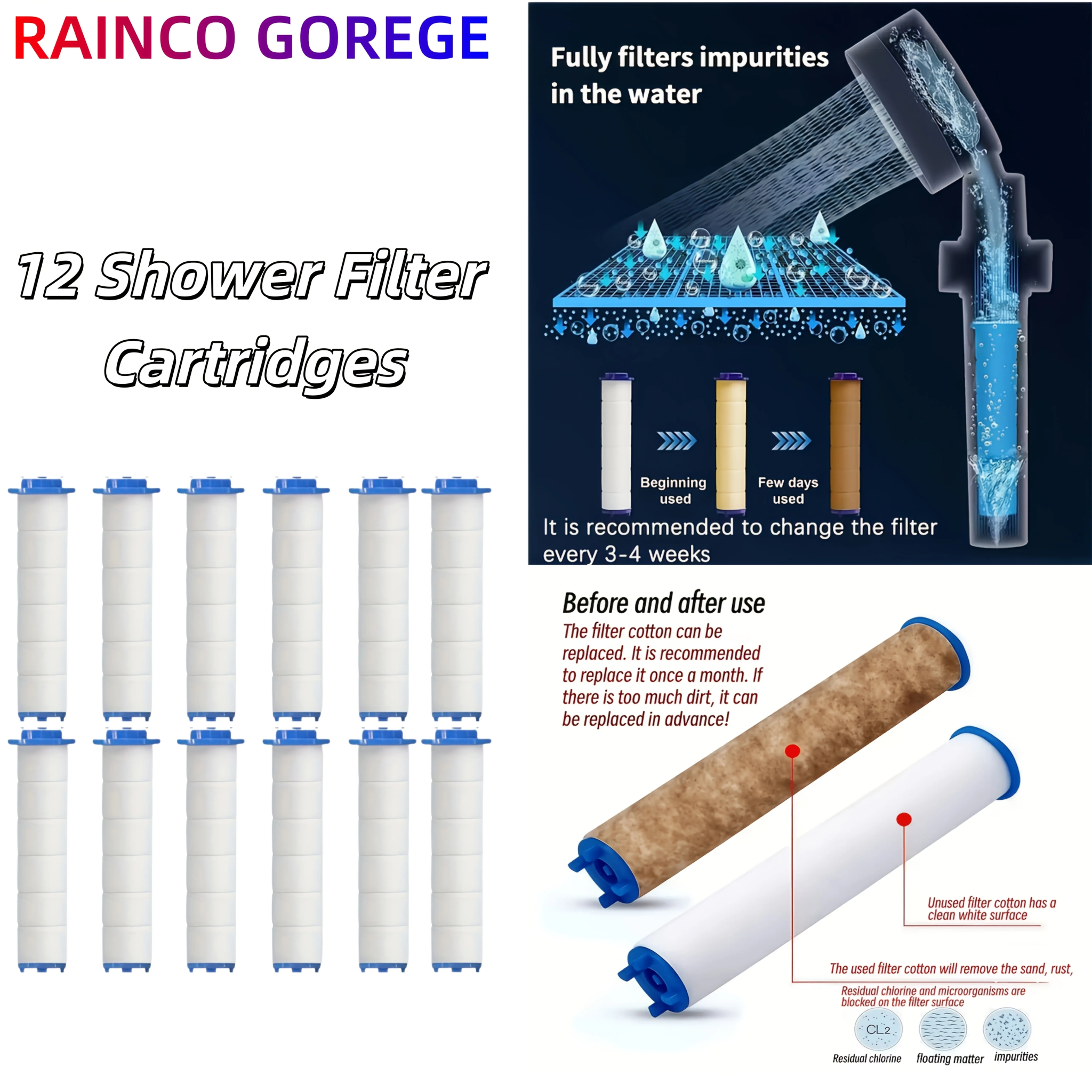 12pcs PP Shower Filters Turbo Handheld Shower Fit Detachable Propeller Shower Not Fit All Showers Measure First