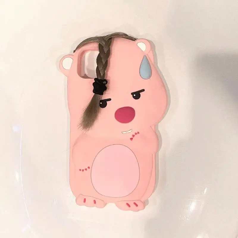 Funda de teléfono Kawaii Loopy para Iphone 11, 12, 13, 14, 15 Pro Max, protección de pantalla, carcasa de silicona de dibujos animados 3D, Castor Rosa divertido