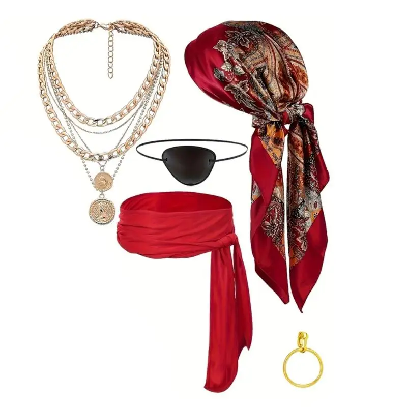 652F Pirate Roleplay Headscarf Belt Jewelry Accessories Cosplay Costume Halloween Party Theme