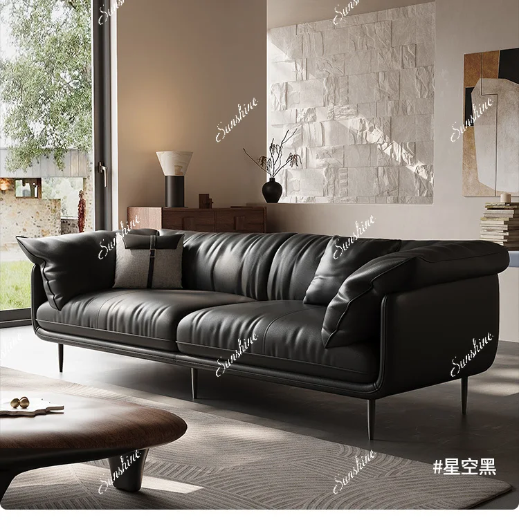 Italian light luxury minimalist living room, modern and simple top-layer cowhide down chaise longue sofa