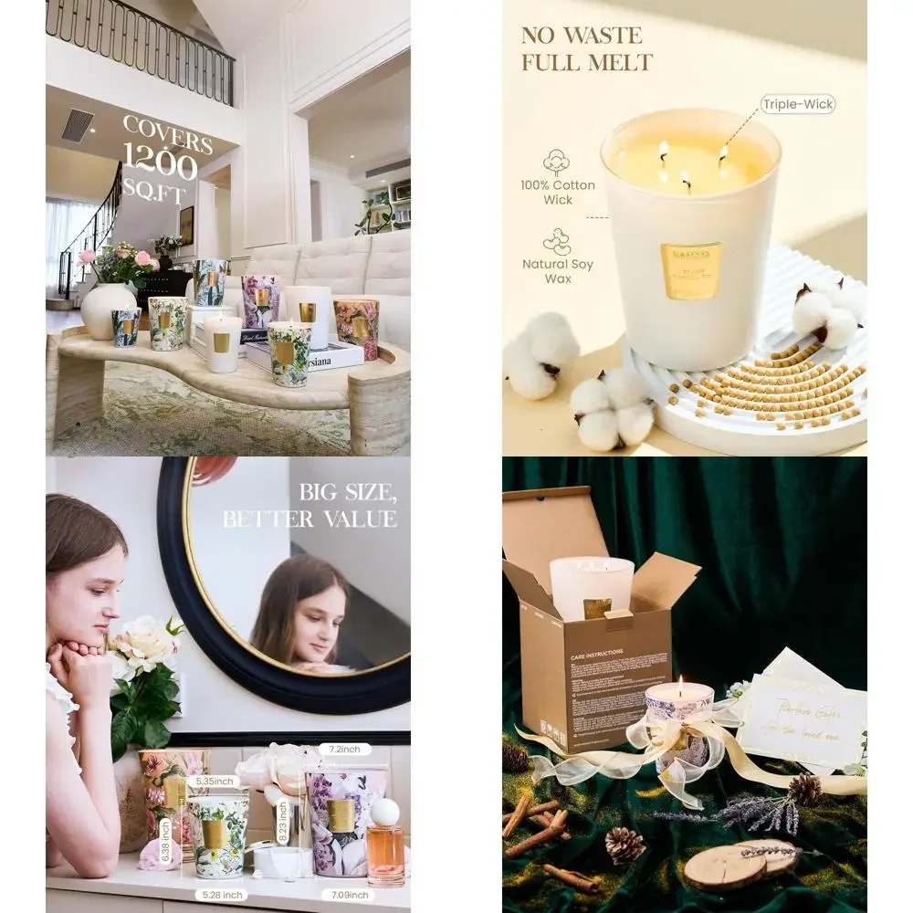 

Очень большая свеча с кремово-ванильным ароматом, 3 фитиля, 35 унций, 150 часов, долговечная, ароматерапевтическая свеча из натурального соевого воска для снятия стресса,