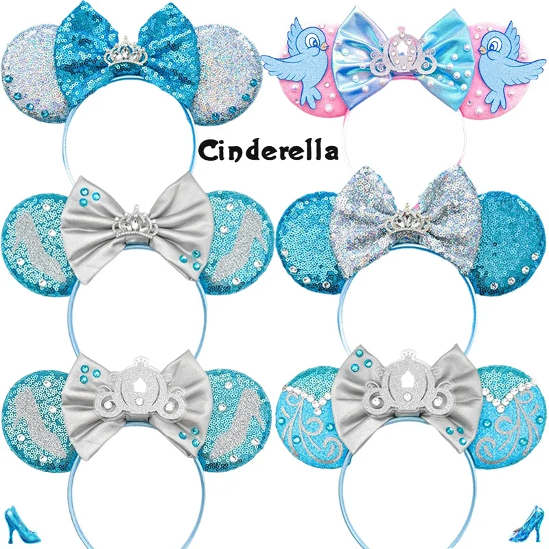 

Disney Cinderella Hair Bands Women Crystal Shoes Ears Hair Accessories Girls Pumpkin Car Sequins Bow Headband Kids Festival Gift