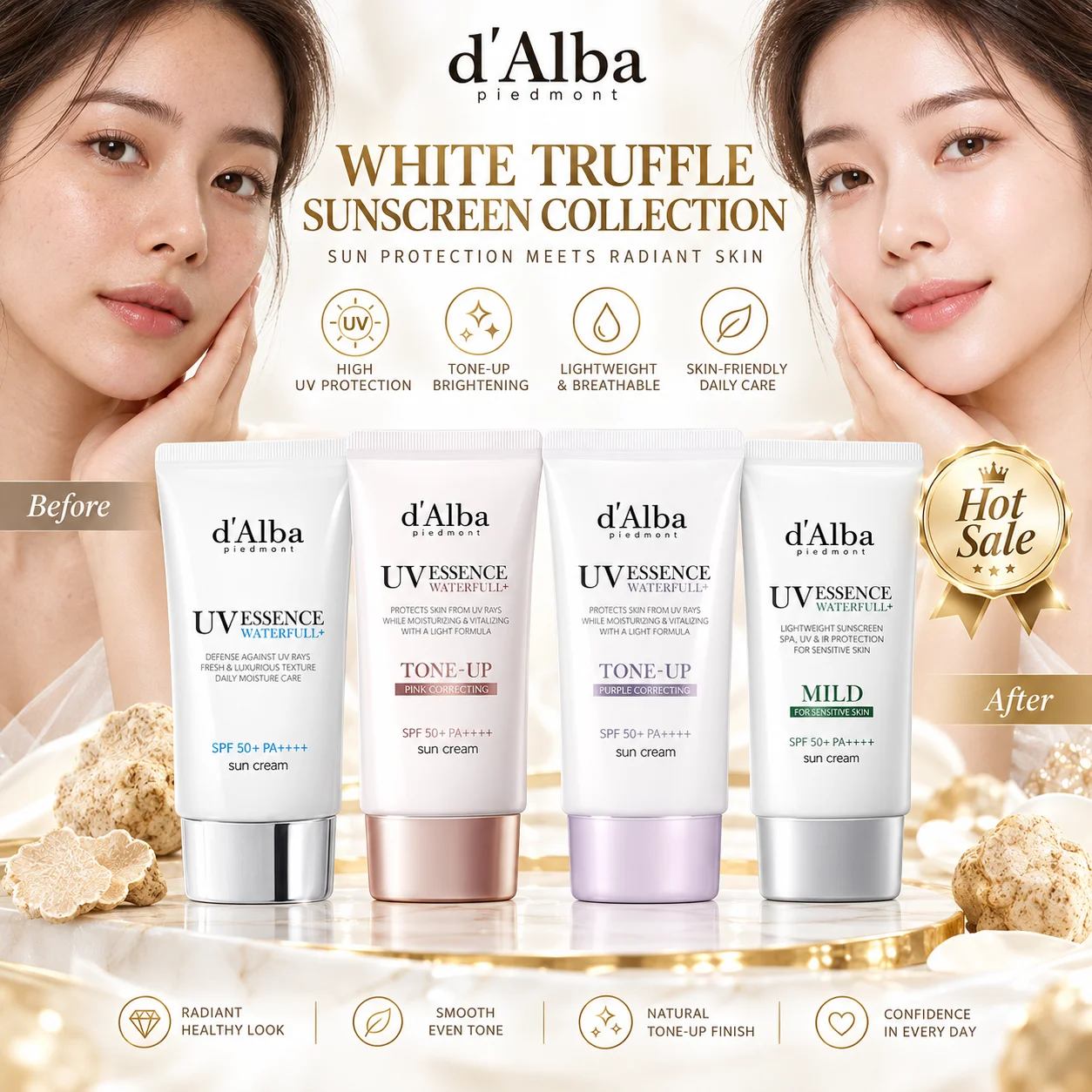 White Truffle Sun Cream 50ml SPF 50 Lightweight UV Essence for Face and Body with Moisturizing Texture and Daily Outdoor Care