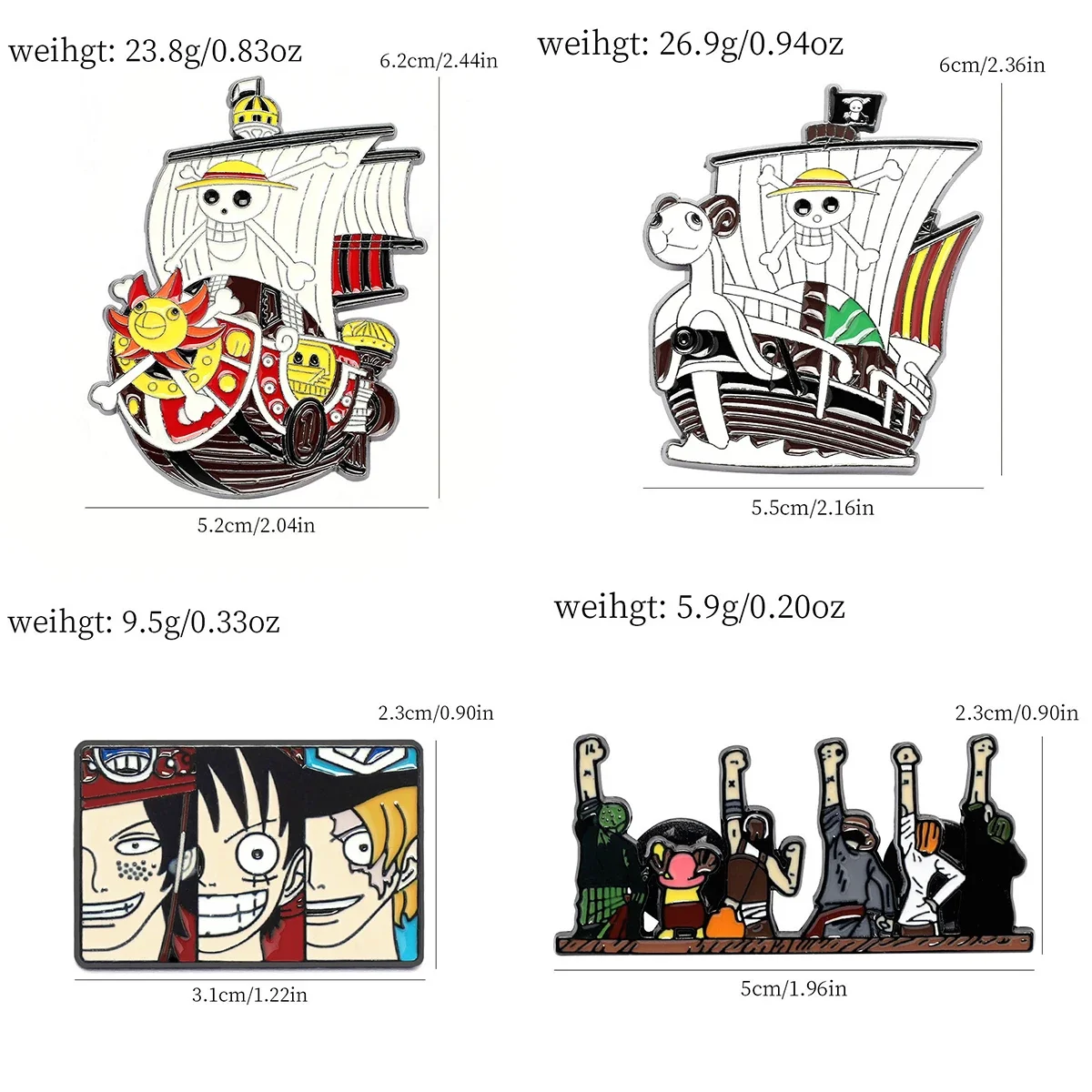 4-teiliges One Piece Anime Emaille-Pin-Set, Going Merry Thousand Sunny Schiff Metall-Anstecknadel, Cosplay-Schmuck Deko-Geschenk – Detail 1