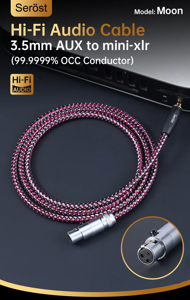 Serost Moon HiFi-Audiokabel aus Einkristallkupfer, 3,5-mm-Aux-Anschluss auf 3-Pin-Mini-XLR-Buchse für Verstärker, Musikplayer und Kopfhörer – Detail 1