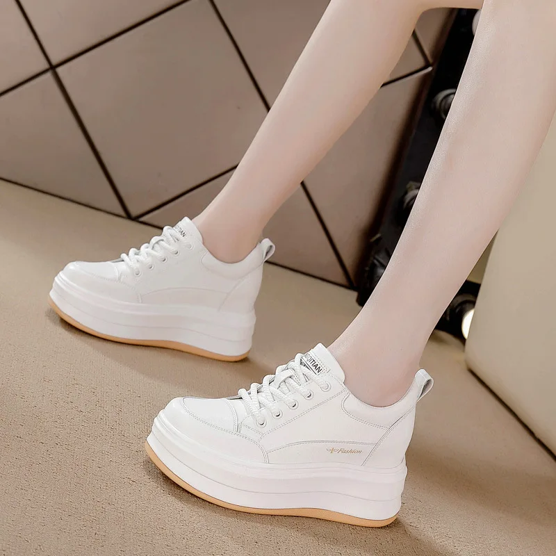 

2026 8cm Platform Sneakers for Women Casual Shoes White Shoes Chunky Sneakers Genuine Leather Women Walking Shoes Autumn