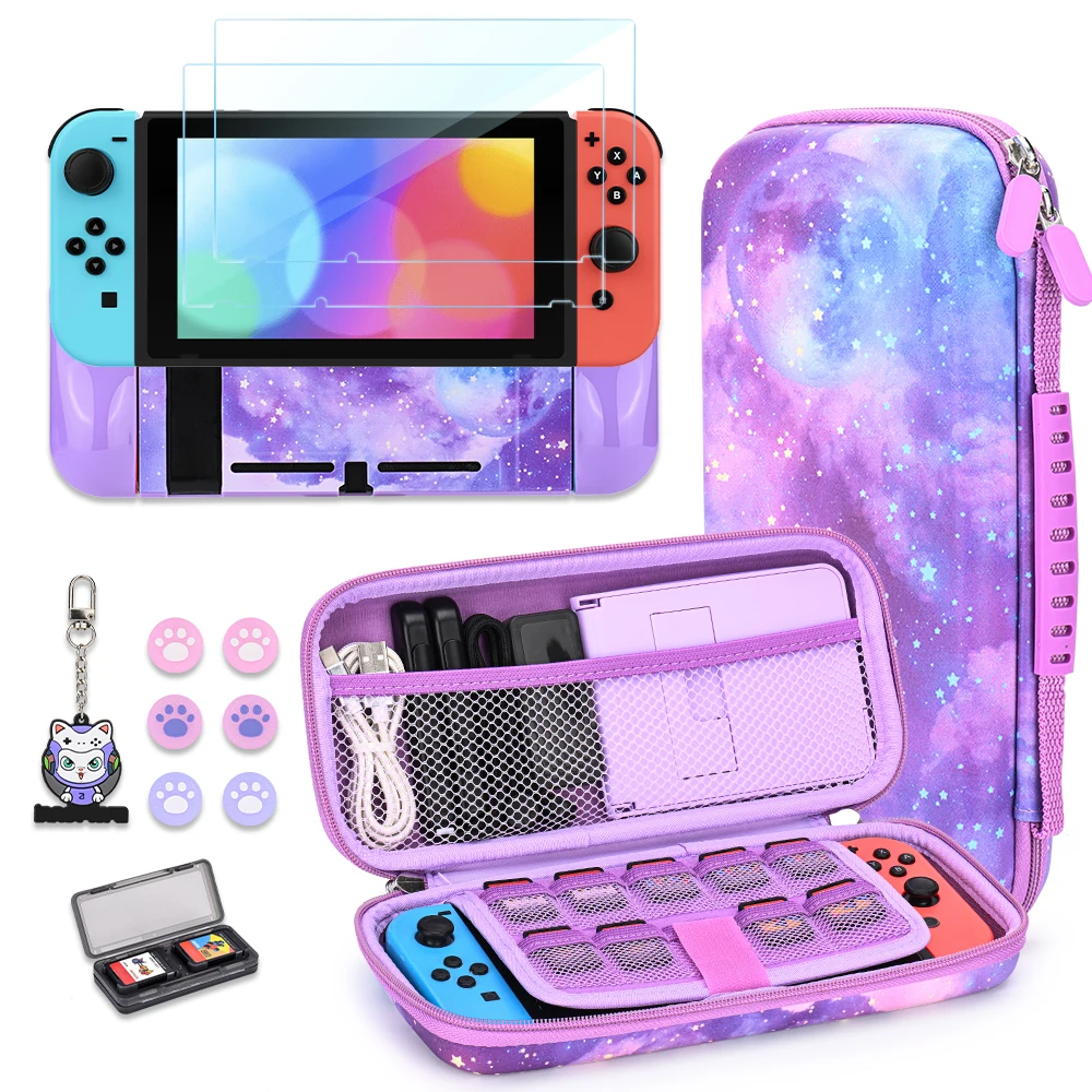 NS Switch Accessory Set Portable Switch Games Storage Handbag With Stick Caps Protective Cover Switch Shell Screen Protector