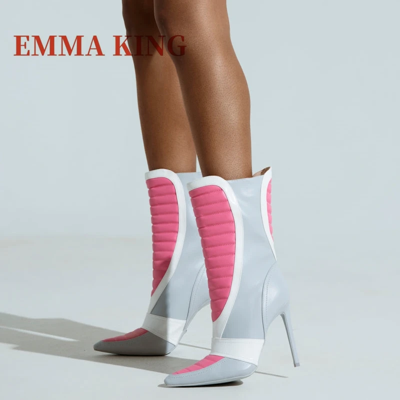 النساء خنجر كعب حذاء من الجلد مثير أشار تو متعدد الألوان لينة الجلود بوتاس 2025 موضة جديدة الجانب سستة الأحذية حجم 35-44 #2