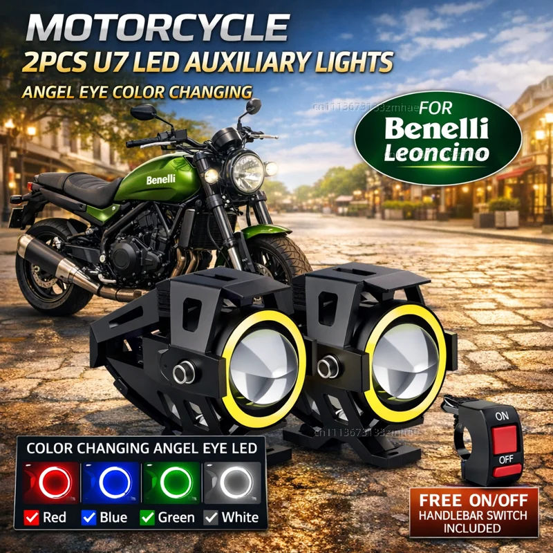 Waterproof Motorcycle LED Headlight 3000LMW U7 Motorbike LED Driving Fog Spot Light with Switch For Benelli Leoncino