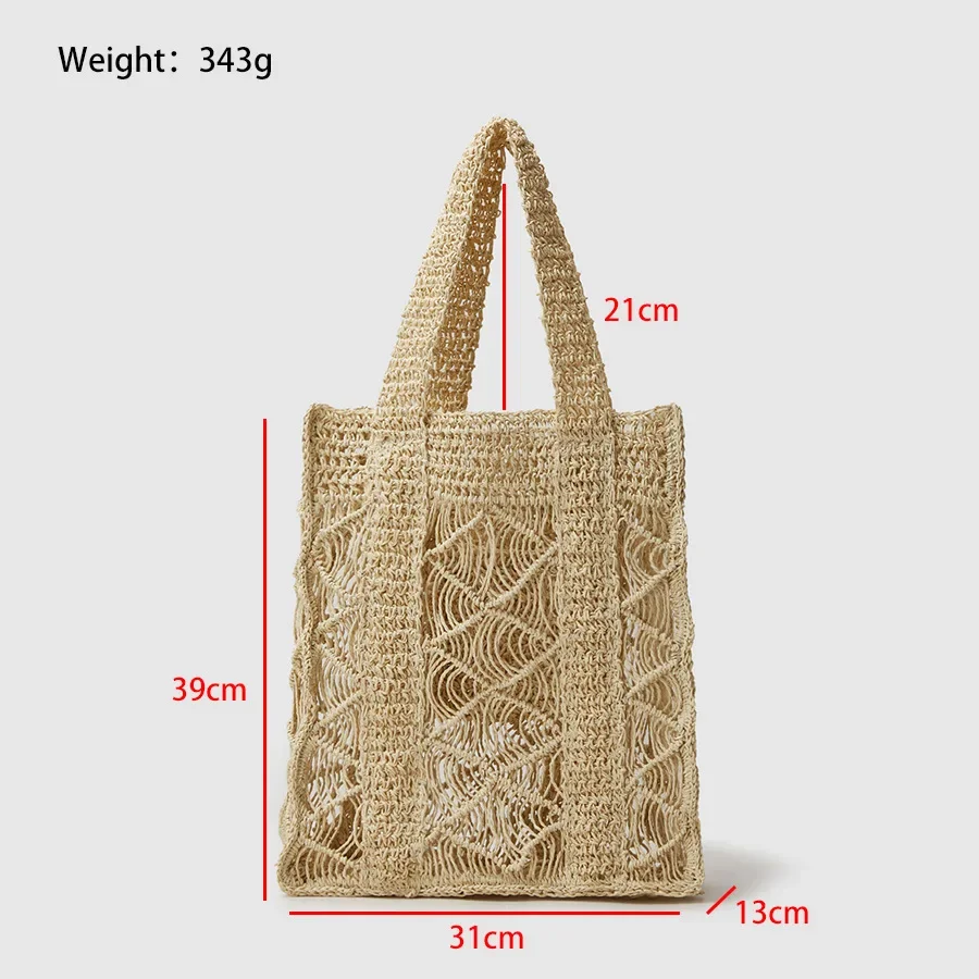 Summer Hollow Hand-woven Portable INS Mori Seaside Holiday Straw Package Large Capacity Vertical Square Shopping Bag