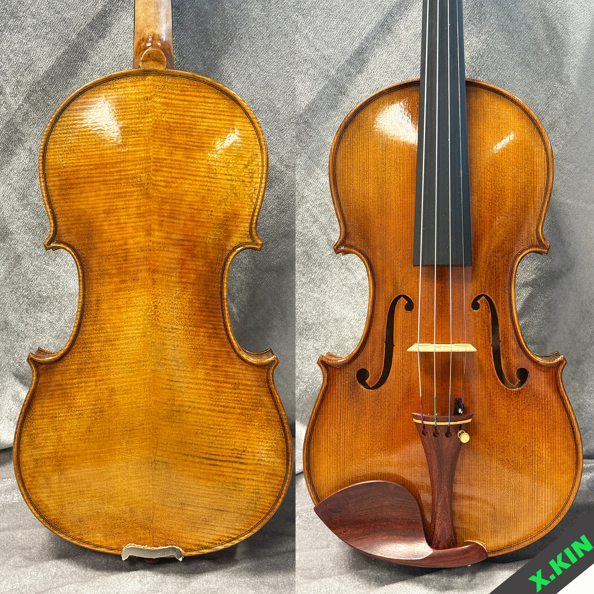 Professional Handmade Violin 4/4, Antique Varnish Flamed Maple Back, Rosewood Fittings, Rich Tone, W/Case,Bow,Shoulder Rest