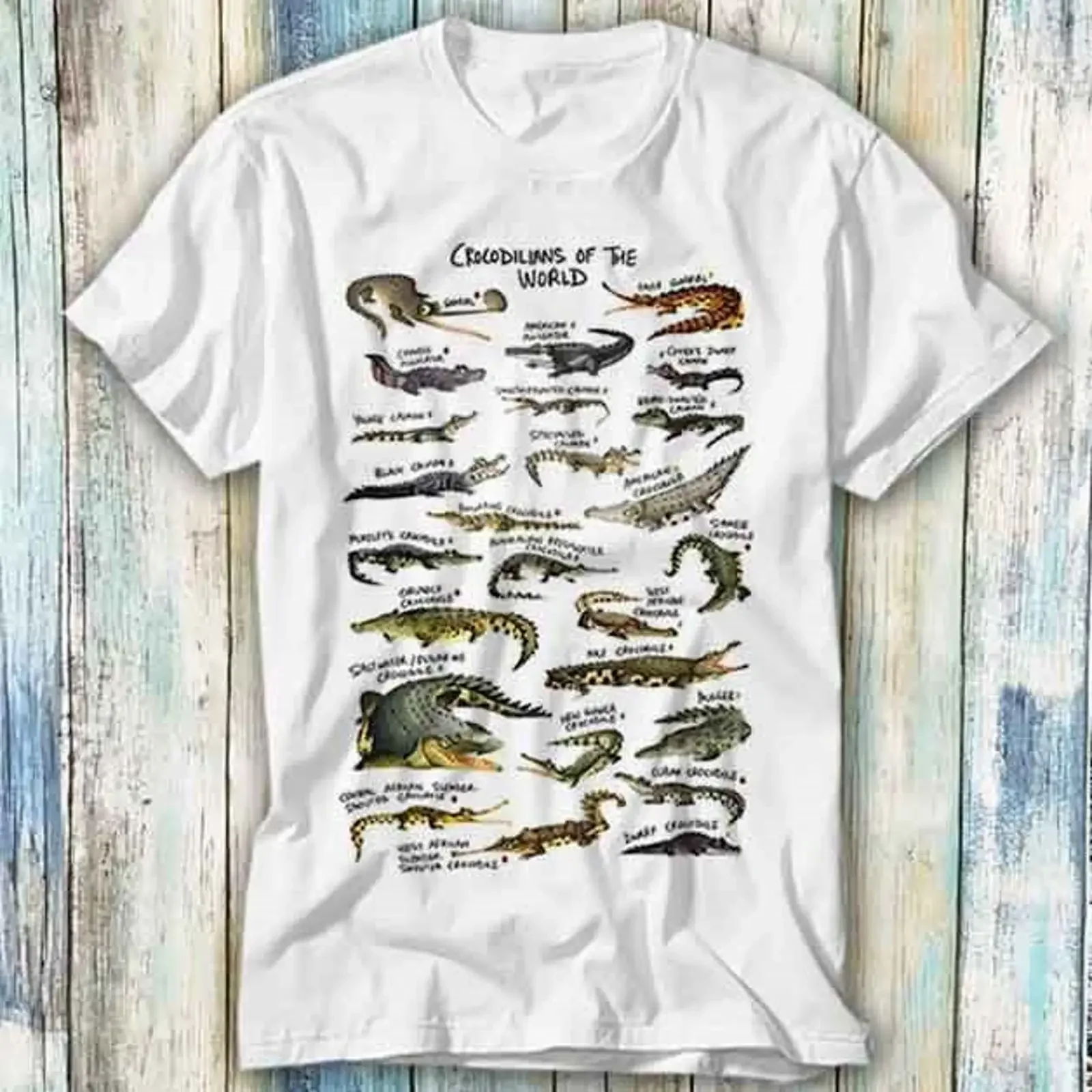 T Shirt Crocodilians of the World Alligator Krokodil Geschenk Top 1241 vintage Washed Stretched Top For Everyday Wear