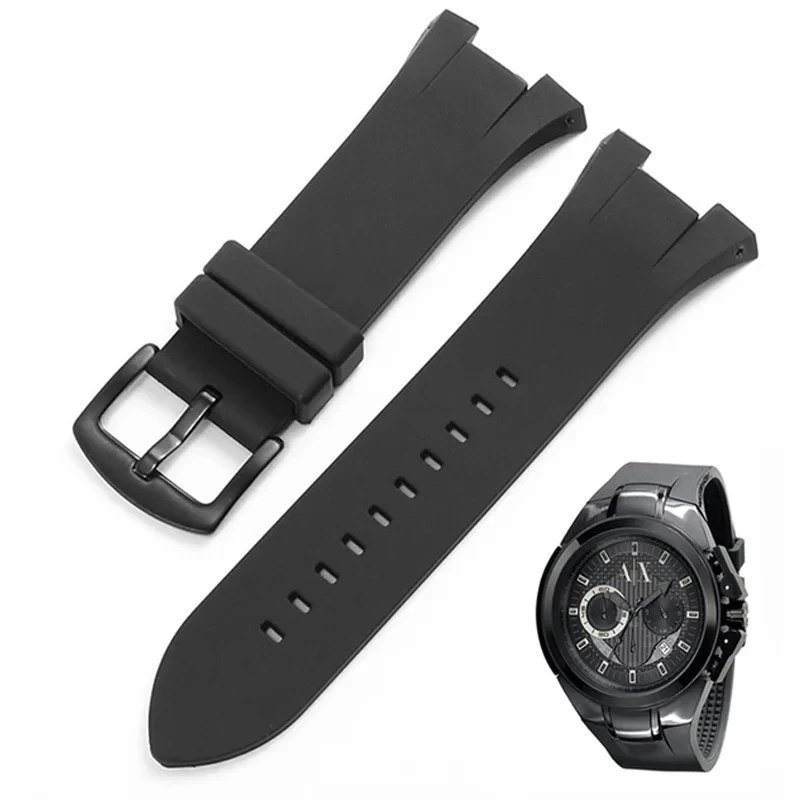 Substitute A-RMANI AX1050 AX1803 AX1802 Series Black Silicone Strap Concave Interface Rubber Men\'s Pin Buckle Watchband