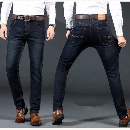 Imagen 2 del producto Nuevos pantalones ligeros de lujo elásticos ajustados para hombre, cómodos y suaves pantalones vaqueros informales rectos a la moda de negocios, ropa de marca masculina