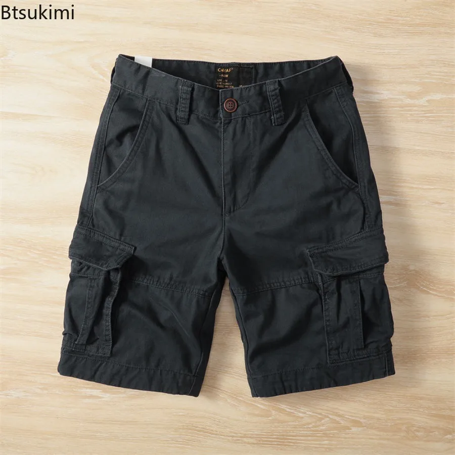 

New Men's Fashion Vintage Style Casual Cotton Shorts Summer Male Multi-Pockets Loose-Fit for Outdoor Khaki Baggy Cargo Shorts