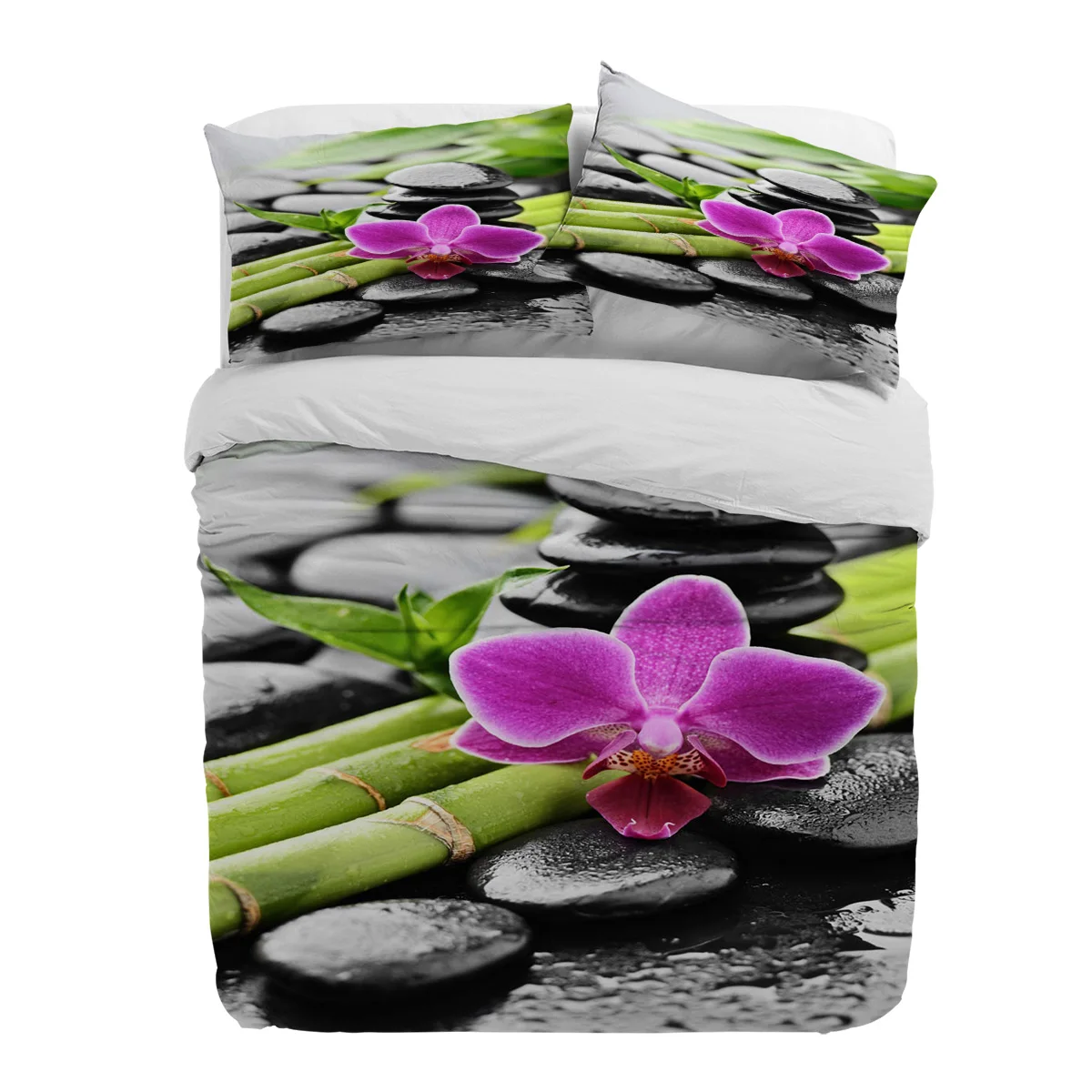 Orchid Dewdrop Zen Stone Arrow Bamboo 3pcs Duvet Cover Set with Pillow Case Double Comforter Bedding Set Quilt Cover Couple Bed