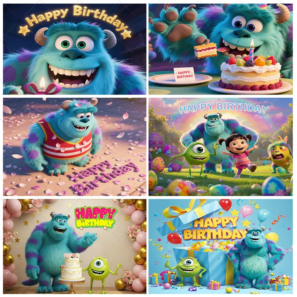 

Disney Monsters Inc Birthday Party Background Decoration Supplies Cartoon Baby Shower Banner Backdrop Decor Photo Shoot Props
